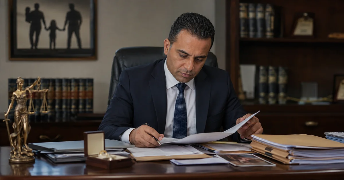 محامٍ يراجع أوراق مذكرة دفاع في جنحة تبديد منقولات زوجية