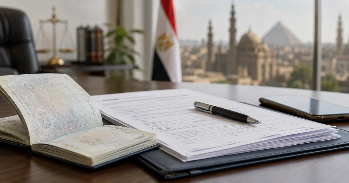 جواز سفر ومستندات خاصة بإجراءات الإقامة في مصر على مكتب قانوني