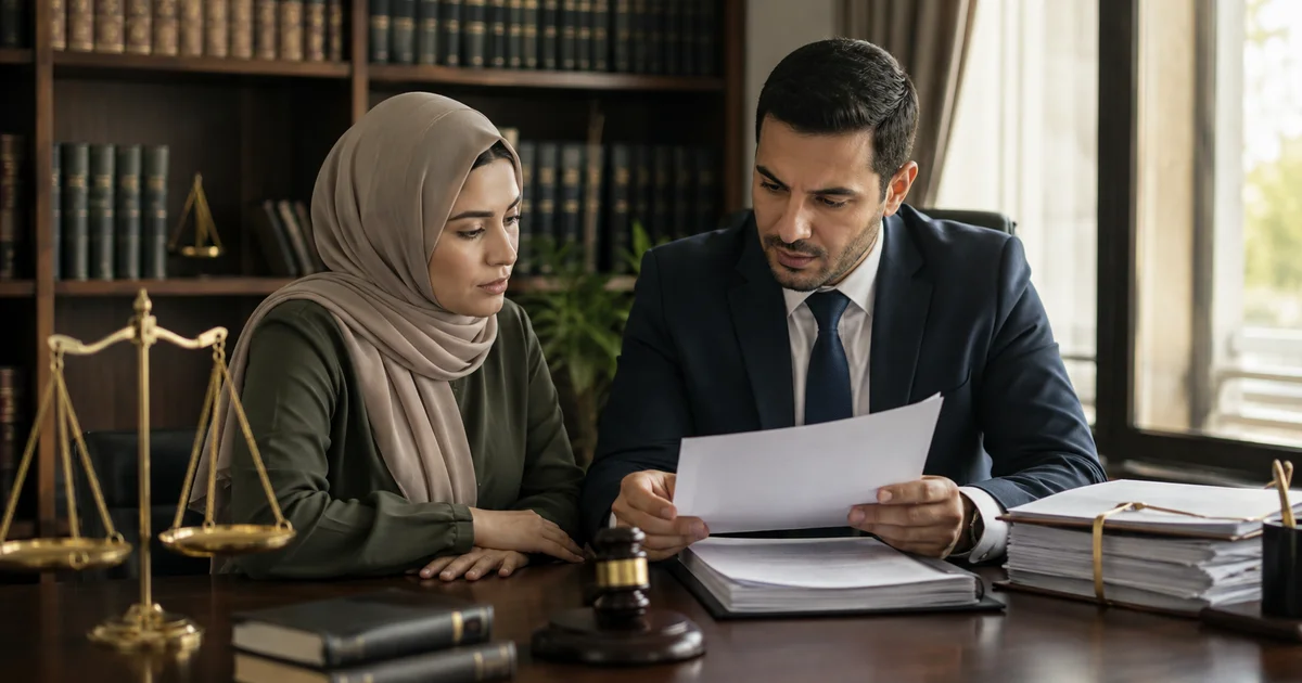 محامية أو مستشارة قانونية تراجع أوراق استئناف حكم برفض اعتراض على إنذار طاعة