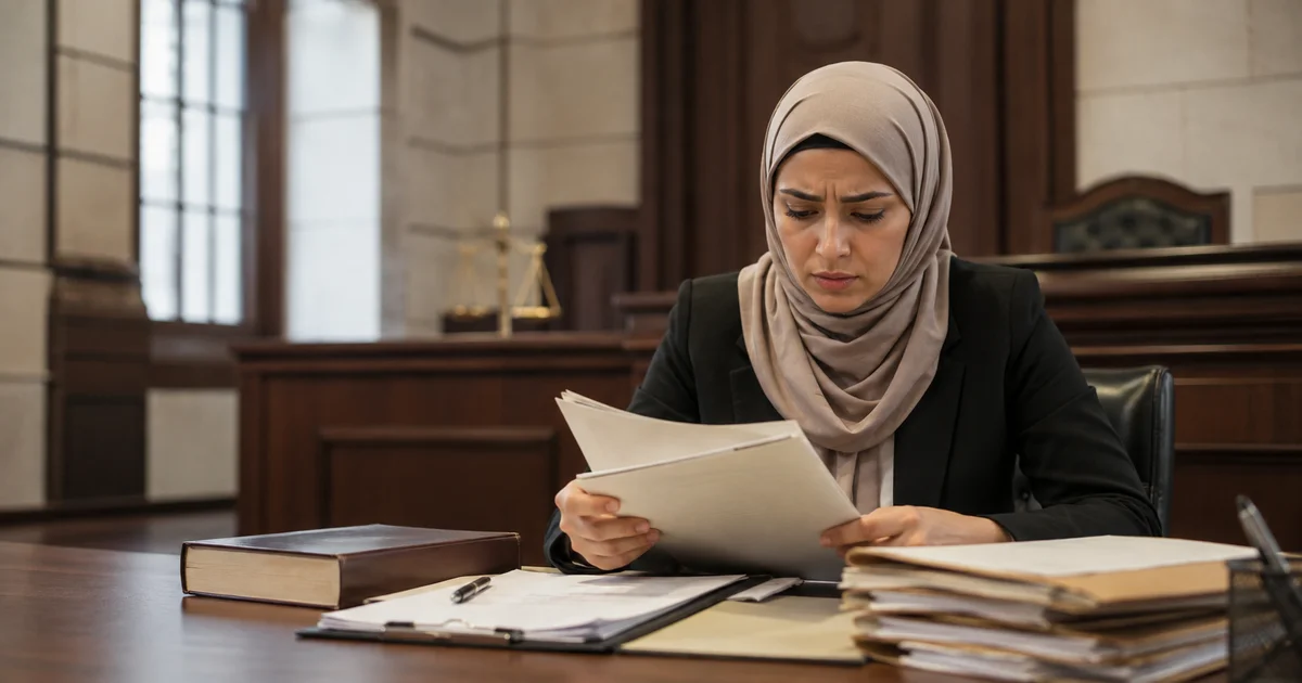 سيدة تراجع أوراق حكم رفض دعوى الطلاق للضرر داخل أجواء محكمة الأسرة