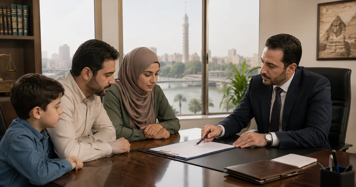 أسرة سورية تراجع مستندات الإقامة مع مستشار قانوني في مصر