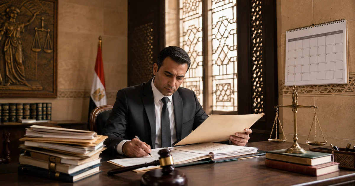 محامٍ يراجع مستندات وتواريخ دعوى نفي النسب أمام محكمة الأسرة