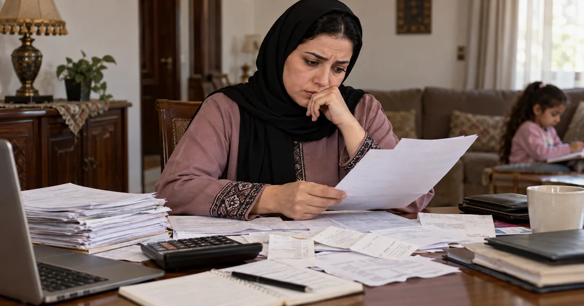 سيدة تراجع فواتير ومصروفات الأسرة والمستندات المرتبطة بأسباب رفض دعوى زيادة النفقة في مصر.