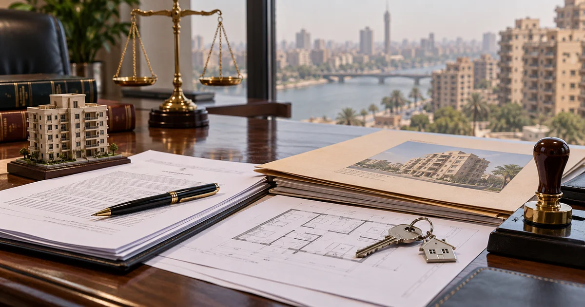 مستندات تسجيل شقة بالشهر العقاري وعقد الملكية والمخطط المساحي ومفاتيح الشقة على مكتب محاماة.