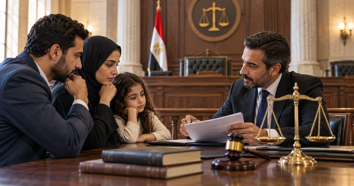 محامي محكمة الأسرة يراجع المستندات مع الأسرة قبل بدء إجراءات التقاضي