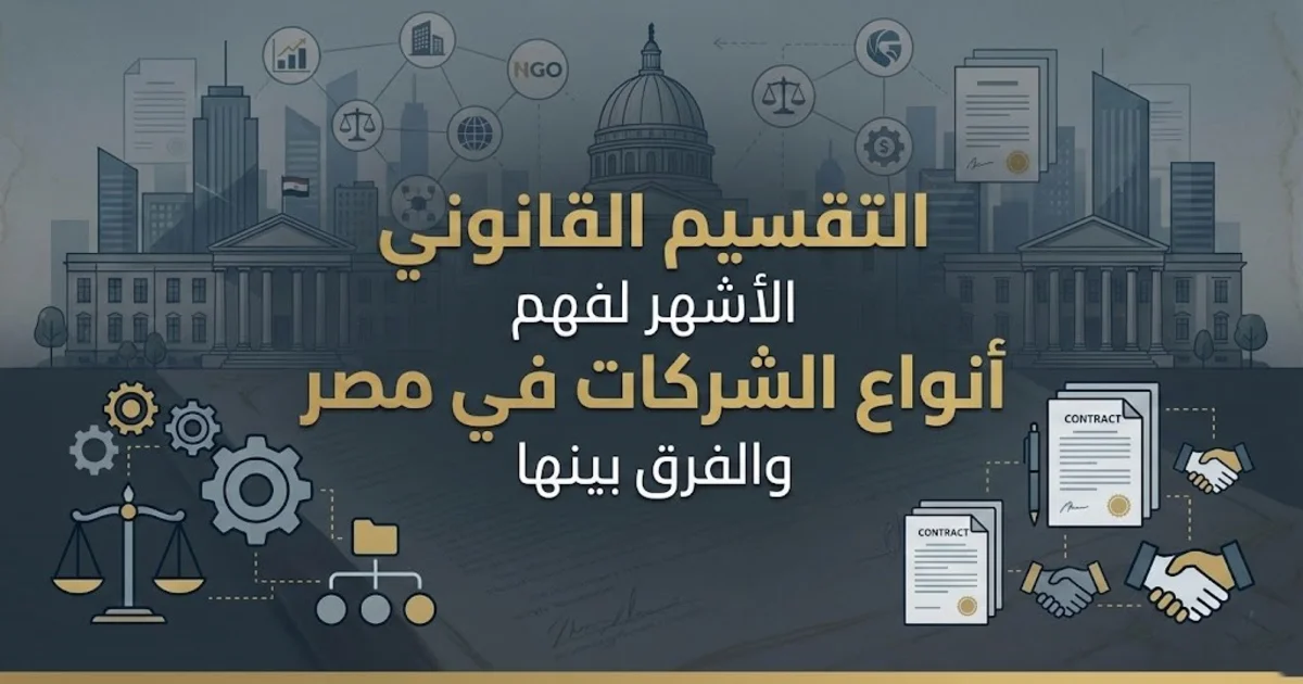 التقسيم القانوني الأشهر لأنواع الشركات في مصر والفرق بينها بطريقة مبسطة تساعدك تختار الشكل القانوني الأنسب قبل التأسيس وتجنب أخطاء الشراكة والمسؤولية القانونية