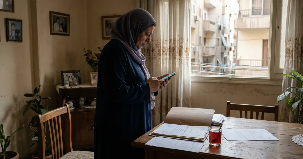 أم قلقة تراجع هاتفها داخل المنزل بعد القبض على ابنها في قضية مخدرات