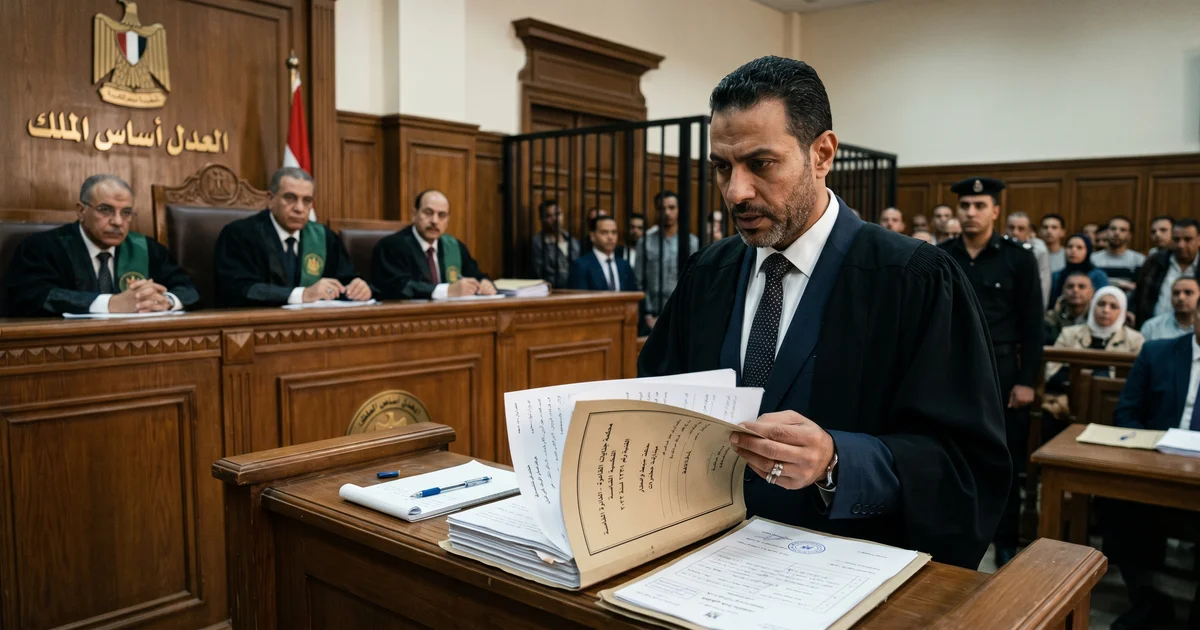 بطلان القبض والتفتيش في قضايا المخدرات داخل محكمة جنائية مصرية مع محامٍ يراجع أوراق القضية وإجراءات الدفاع القانوني.