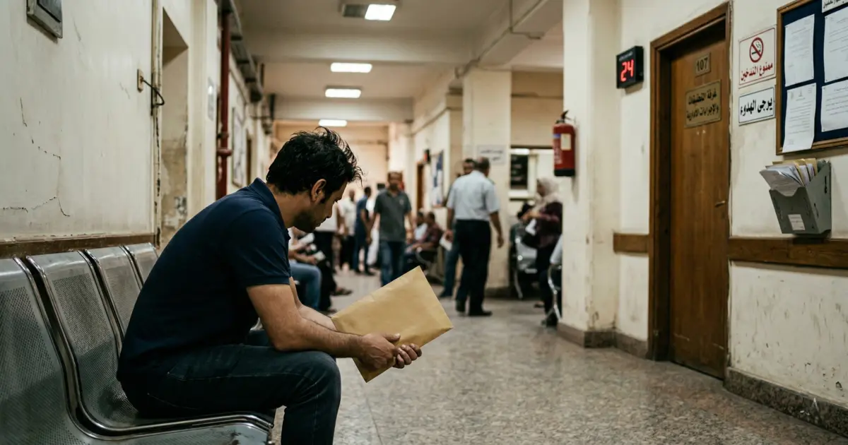 شخص ينتظر بقلق بعد ظهور نتيجة تحليل مخدرات ايجابي لاتخاذ الإجراء القانوني المناسب.