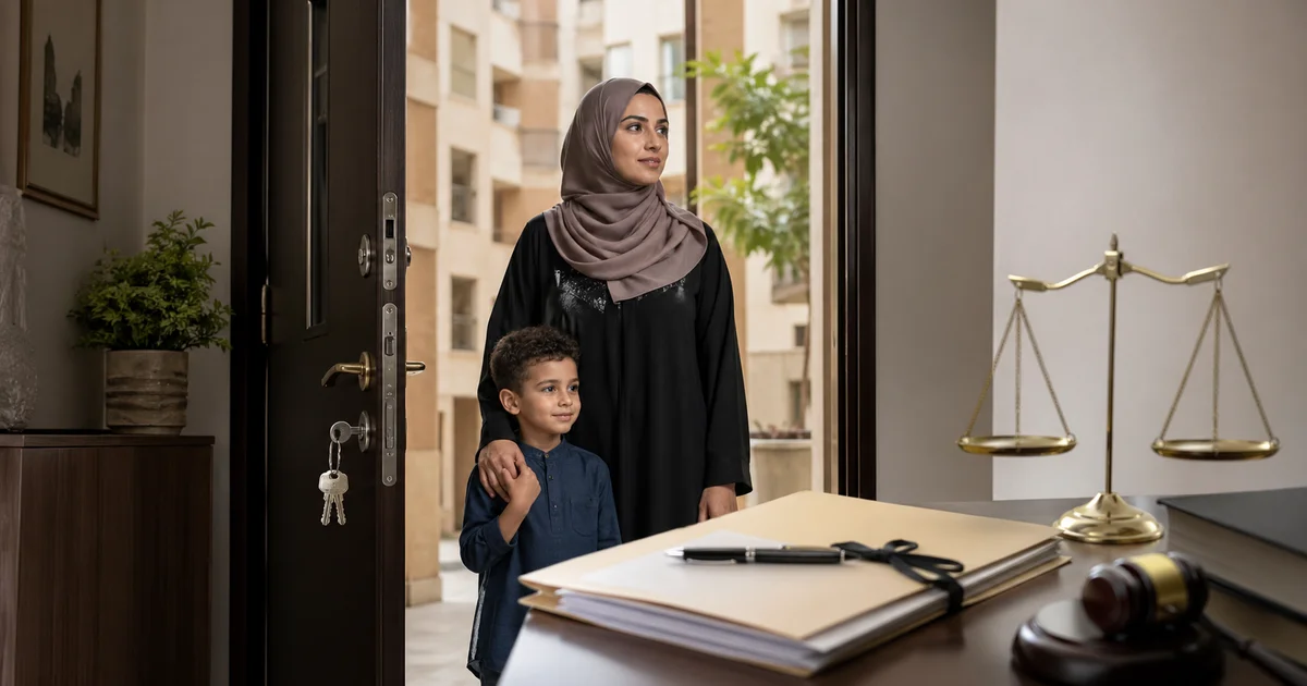 تمكين مسكن الزوجية للزوجة الحاضنة مع طفلها أمام مسكن الأسرة في مصر.