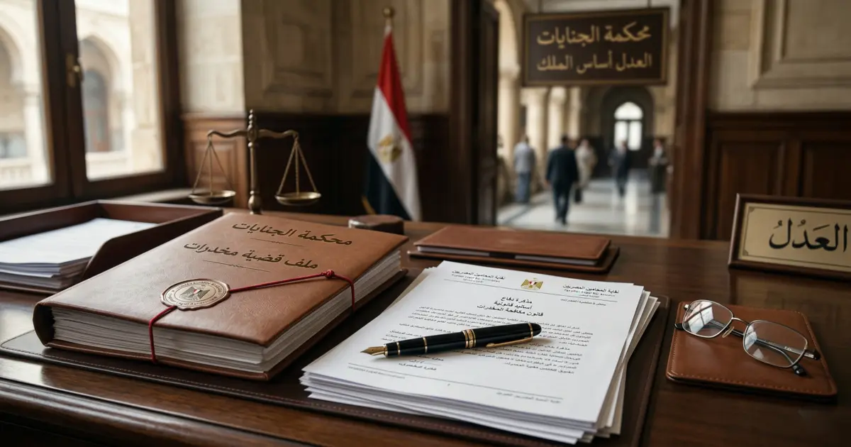 صورة رمزية عن الحقوق القانونية في قضايا حيازة المخدرات في مصر وملف دفاع جنائي داخل مكتب محاماة.