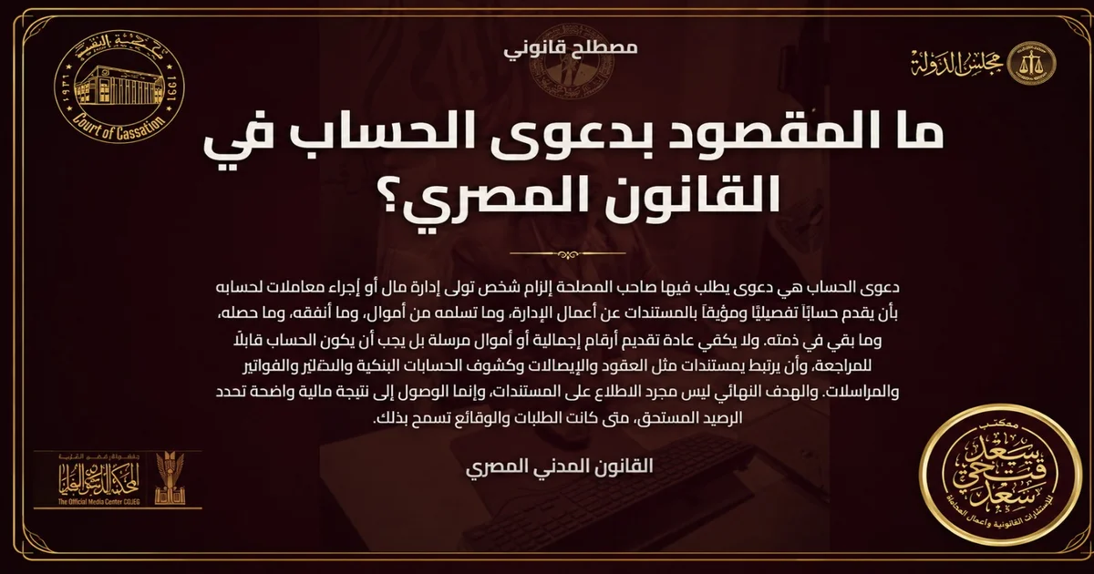تعريف دعوى الحساب في القانون المصري وإلزام من تولى إدارة المال بتقديم حساب تفصيلي مؤيد بالمستندات.