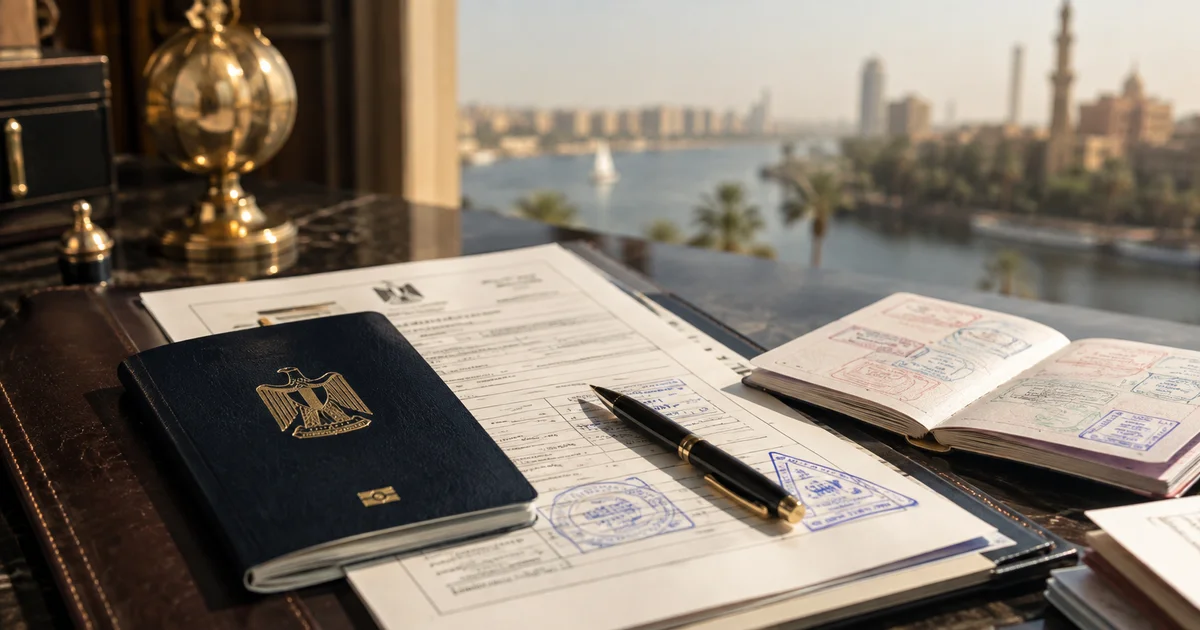 جواز سفر ومستندات ونماذج مرتبطة بأوراق الإقامة السياحية في مصر