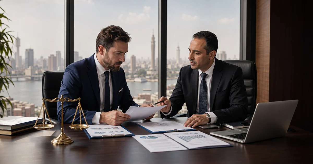 مستثمر أجنبي يراجع إجراءات اقامة المستثمر في مصر مع مستشار قانوني