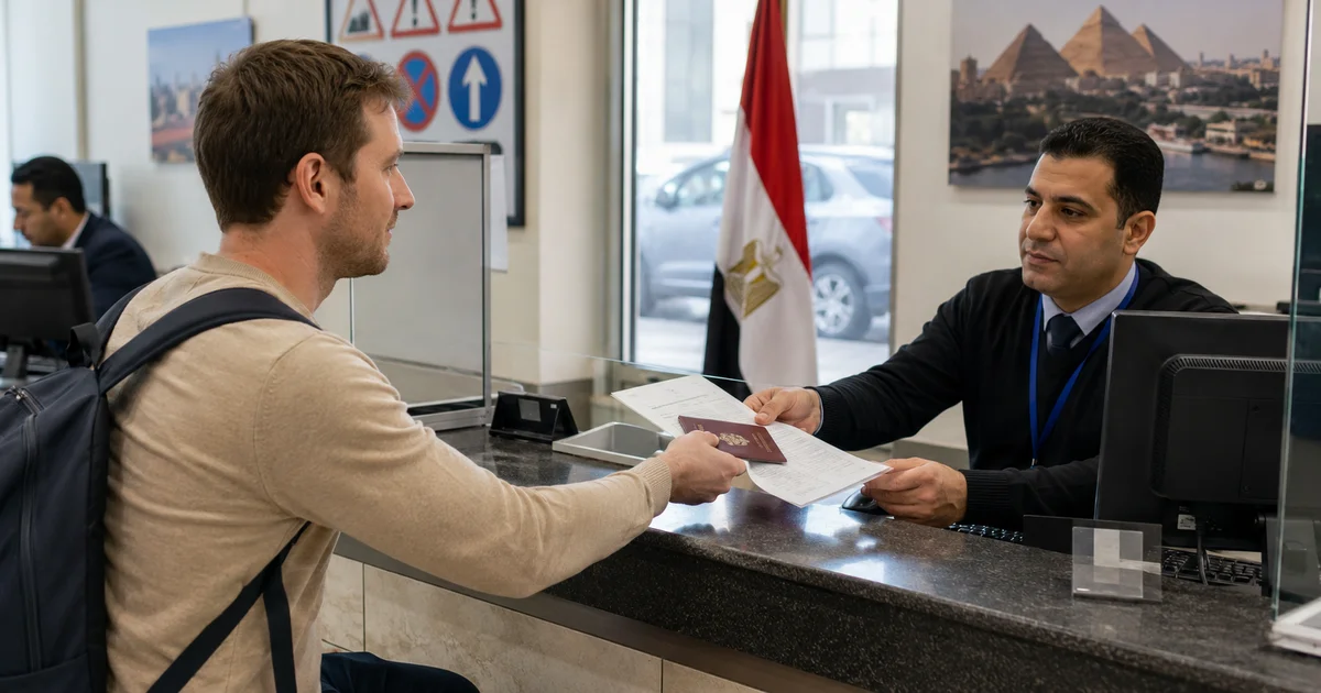 أجنبي يقدم جواز السفر ومستندات رخصة القيادة داخل جهة مرور في مصر
