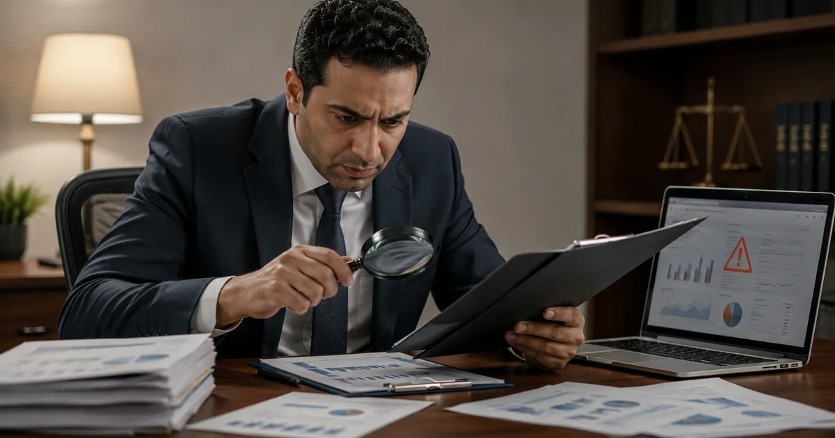 مراجعة مستندات وتقارير صندوق استثمار للتحقق من وجود مخالفة في السياسة الاستثمارية.