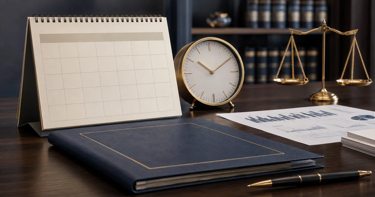 تقويم وساعة وملف قانوني يرمزون إلى ميعاد التظلم من قرارات الرقابة المالية