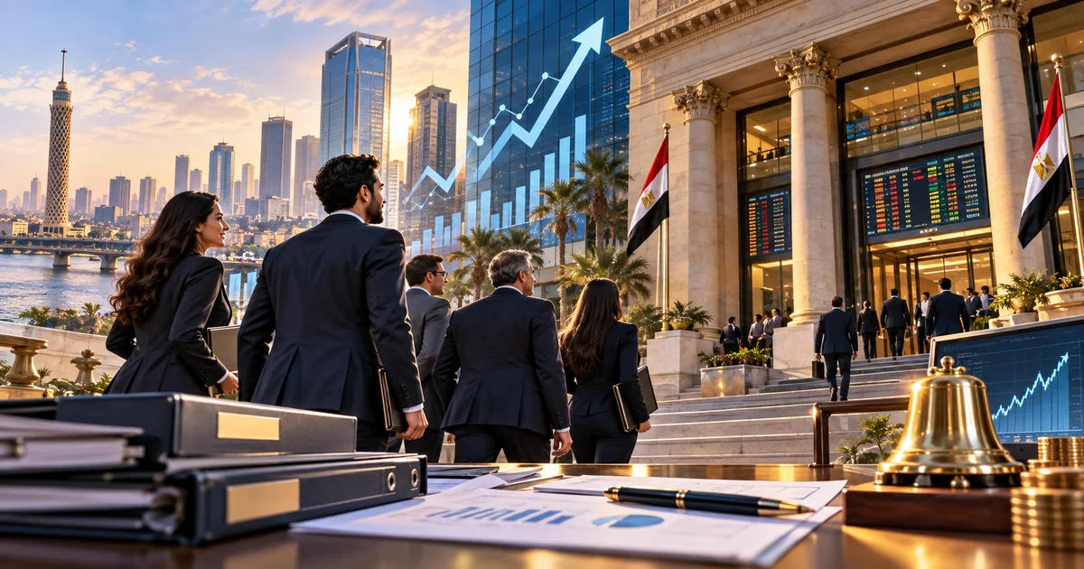 رجال أعمال ومستثمرون أمام سوق مالي تعبيرًا عن استيفاء شروط قيد الشركات في البورصة المصرية