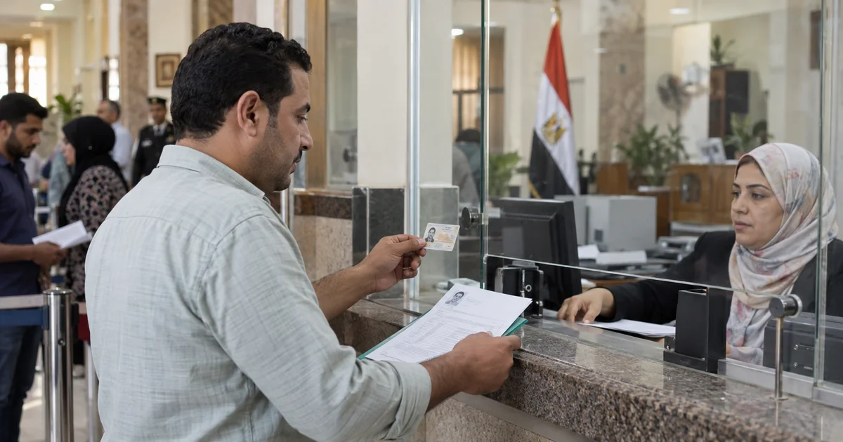 مواطن يقدم بطاقة الرقم القومي ومستندات التجديد داخل مكتب الأحوال المدنية