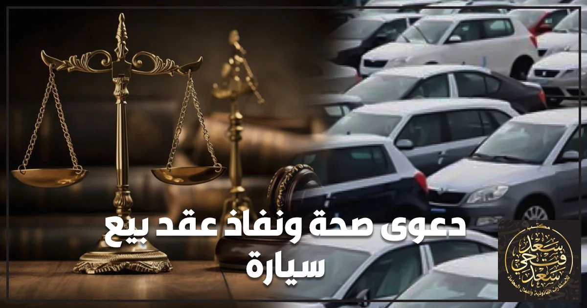 دعوى صحة ونفاذ عقد بيع سيارة في مصر مع ميزان العدالة وسيارات ترمز إلى النزاع على الملكية ونقل القيد.