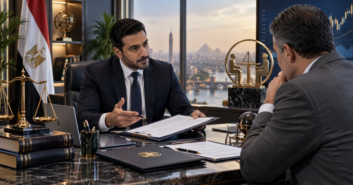 محامٍ يراجع اتفاق التحكيم ومستندات نزاع متعلق بسوق المال مع عميل