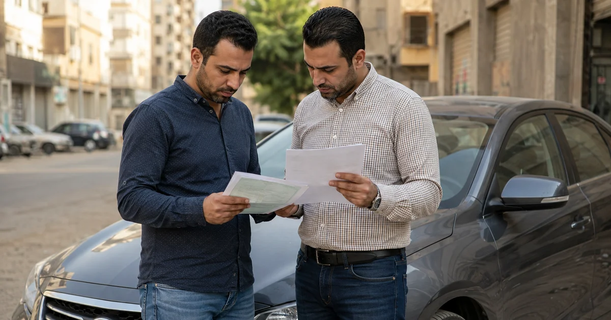 مشتري يراجع مستندات سيارة عليها حظر بيع قبل دفع الثمن